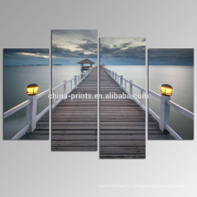 Bridge on Sea Pictures Print / Seascape Canvas Artwork Wall Decor / Peaceful Ocean Canvas Painting